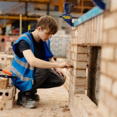 brickwork apprentice at hull college in the construction workshop