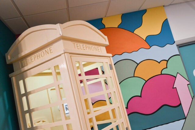 hull white phone box in reception at hull college