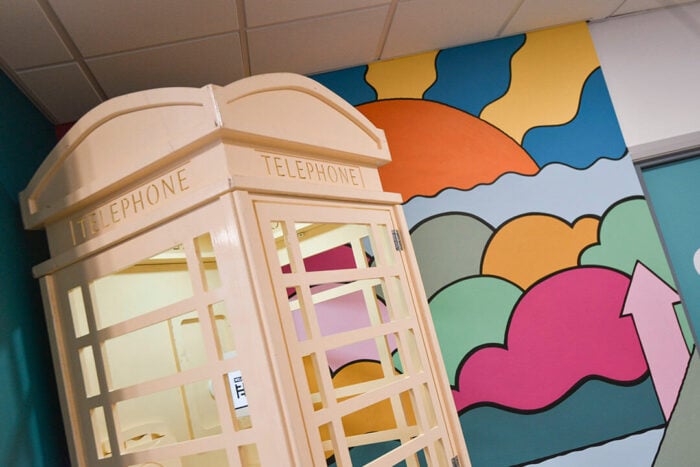 hull white phone box in reception at hull college