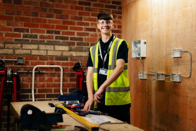 engineering and electrical student in hull college workshop