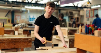 joinery student in workshop at hull college