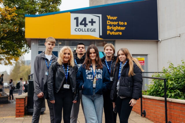 14+ students standing outside 14+ College